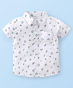 Babyhug 100% Cotton Woven Half Sleeves Regular Shirt Cactus Print - White