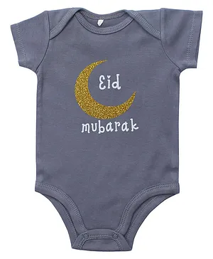 Kadam Baby Short Sleeves Eid Theme Eid Mubarak Glitter Printed Onesie - Grey