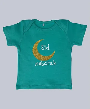 Kadam Baby Half Sleeves Eid Theme Eid Mubarak Glitter Printed Tee - Green