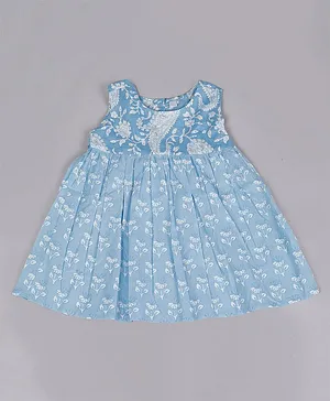 Tahanis 100% Cotton Sleeveless Paisley Printed Dress - Blue
