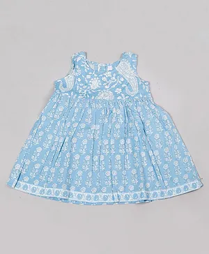 Tahanis 100% Cotton Sleeveless Paisley Floral Printed Dress - Blue