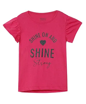 THETA Short Sleeves Shine Strong Heart Graphic Printed Top - Dark Pink