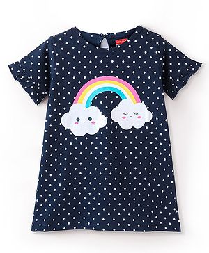 Babyhug Half Sleeves Nighty With Polka Dots & Rainbow Print - Navy Blue