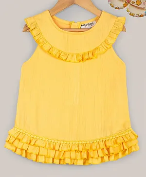 Hugsntugs Cap Frill Sleeves Solid Coordinating Hem Frill Yoke Detail - Yellow
