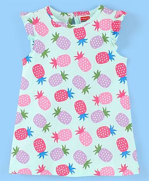 Babyhug Cotton Knit Short Sleeves Nighty Pineapple  Printed  - Blue