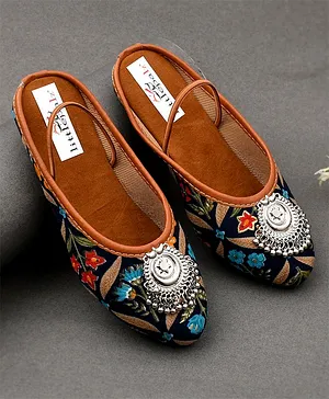 Little Palz Embroidered Ghungaroo Applique Ethnic Mojaris - Blue & Black