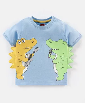 Babyhug Cotton Knit Half Sleeves T-Shirt Dino Print - Blue