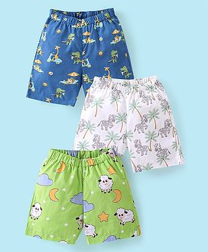 Babyhug Cotton Woven Zebra and Clouds Print Pack of 3 - Blue Green & White