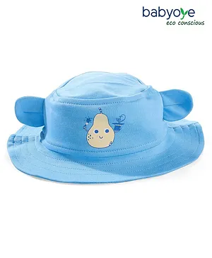 Babyoye 100% Cotton with Eco Jiva Finish Pears Print Hat Blue - Diameter 12 cm