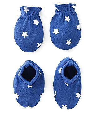 Babyhug 100% Cotton Star print Mittens & Booties  - Blue