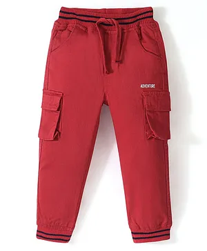 Babyhug Cotton Spandex Full Length Jogger - Red