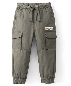 Babyhug Cotton Woven Full Length Solid Trouser - Olive Grey