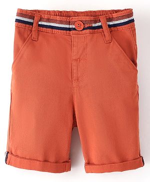 Babyhug Cotton Spandex Knee Length Stretchable Shorts Solid Colour - Orange