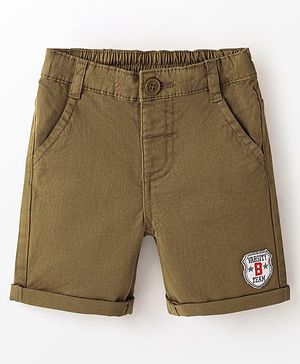 Babyhug Cotton Spandex Knee Length Stretchable Shorts Varsity B Team Patch - Khaki