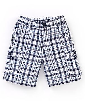 Babyhug 100% Cotton Woven Knee Length Checked Stretchable Bermuda - Blue