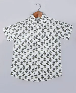 Tahanis 100% Cotton Half Sleeves Floral Printed Shirt - White