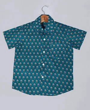 Tahanis 100% Cotton Half Sleeves Floral Printed Shirt - Sea Green