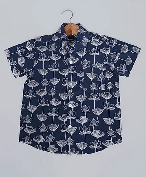 Tahanis 100% Cotton Half Sleeves Floral Printed Shirt - Blue