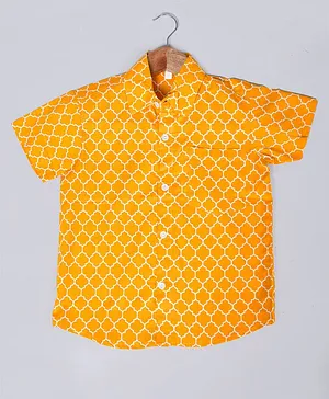 Tahanis 100% Cotton Half Sleeves Abstract Printed Shirt - Yellow