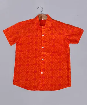 Tahanis 100% Cotton Half Sleeves Abstract Printed Shirt - Dark Orange