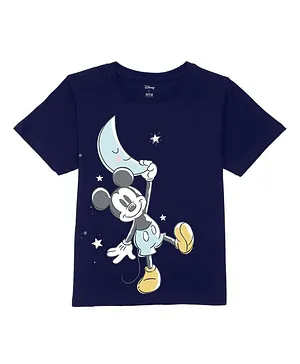 Disney By Wear Your Mind Mickey & Friends Featuring Half Sleeves Mickey Mouse In Galaxy Printed Tee - Navy Blue