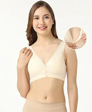 Bella Mama Cotton Sleeveless Solid Nursing Bra- Offwhite