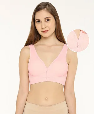 Bella Mama Cotton Sleeveless Solid Nursing Bra- Pink