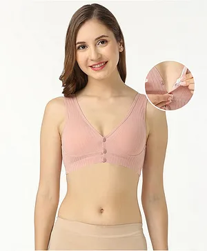 Bella Mama Cotton Sleeveless Solid Nursing Bra- Peach
