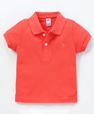 Zero Cotton Half Sleeves Polo T-Shirt Solid Colour - Peach