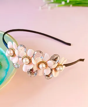 Little Tresses Pearl & Stone Detail Flower Appliqued Hair Band - Peach