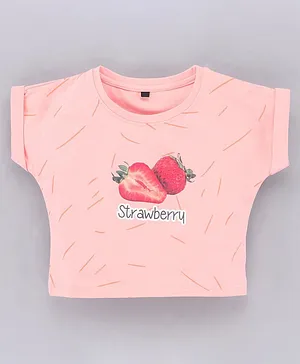 Enfance Core Cap Sleeves Strawberry Printed Crop Tee - Peach