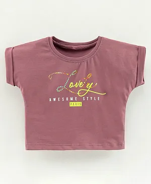 Enfance Core Cap Sleeves Lovely Text Printed Crop Tee - Biscuit Pink