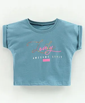 Enfance Core Cap Sleeves Lovely Text Printed Crop Tee - Blue