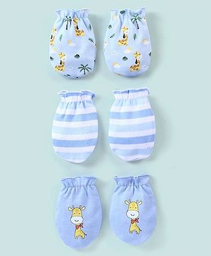 Babyhug 100% Cotton Striped Mittens - Pack of 3