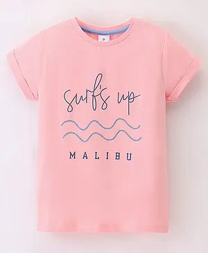 Ollypop Sinker Half Sleeves T-Shirt Surfs Up Print - Rose Pink