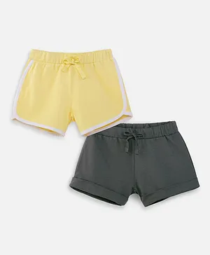 Nap Chief Pack Of 2 Solid Roll Up & Curved Hem Detailed Shorts - Yellow & Grey