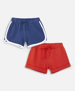 Nap Chief Pack Of 2 Solid Roll Up & Curved Hem Detailed Shorts - Navy Blue & Red