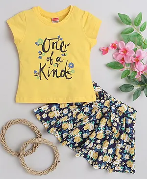 Twetoons Half Sleeves Top & Skirt Set Floral Print - Yellow