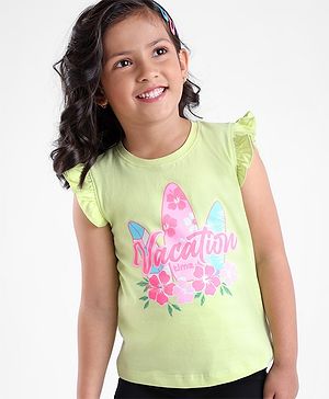 Babyhug 100% Cotton Woven Sleeveless Tee with Floral Graphic - Lime Green
