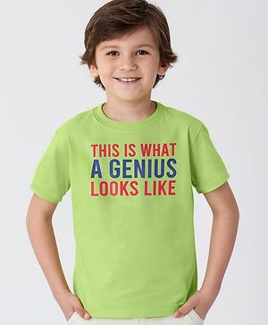 Pine Kids 100% Cotton Half Sleeves Biowashed T-Shirt Text Print - Lime Green
