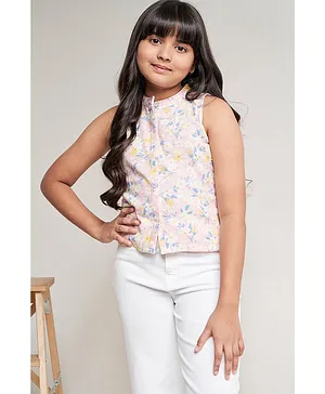 AND Girl Sleeveless Floral Printed Top - Pink
