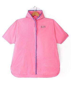 Babyhug Full Sleeves Calf Length Hooded  Raincoat Solid Colour Polka Dot Print- Pink