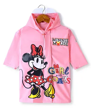 Babyhug Full Sleeve Calf Length Raincoat Minnie Print - Pink