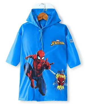 Babyhug Full Sleeve Calf Length Raincoat Spider Man Print - Blue