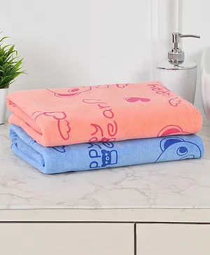 JARS Collections 100% microfiber  Super Soft Baby Bath Towel Cartoon Print Set of 2 - Multicolor