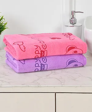 Jars Collections 100% Microfiber  Super Soft Baby Bath Towel Cartoon Print Set of 2 - Multicolor