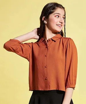 Stylo Bug Three Fourth Sleeves Solid Top - Rust Red