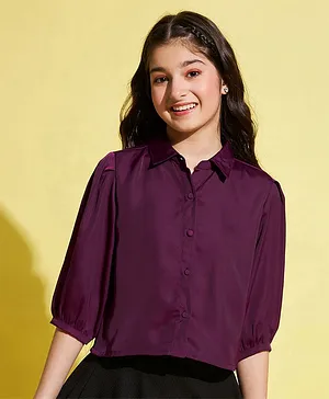 Stylo Bug Three Fourth Sleeves Solid Top - Purple