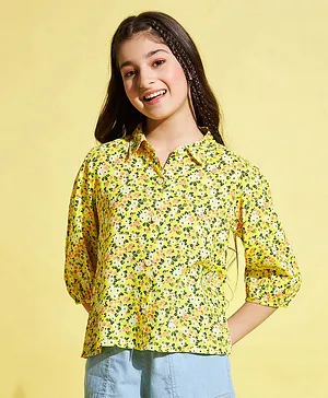 Stylo Bug Three Fourth Sleeves Floral Printed Top - Yellow
