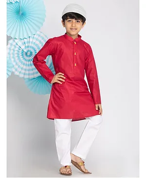 JJBN Creation Eid Special Full Sleeves Solid  Kurta Patiala With Cap Set - Maroon and White